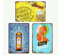 XIAOMA Lot de 3 Plaque Metal Vintage Whisky - Affiche Cocktail Emaillee Rétro Poster Décorative Métallique Panneau pour Bar,Pub,Restaurant, Club,Fête et Cave,Cuisine,Bodega 20x30cm