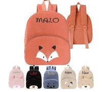 XIAOMA Sac Personnalisable Enfant,Sac a Dos Garçon Fille avec Nom Brodé,Sac à Dos BéBé avec Prenom,Velours Côtelé Large Bandoulière Cartable pour Ecole,Maternelle,Crèche(Orange)