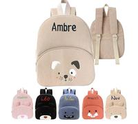 XIAOMA Sac Personnalisable Enfant,Sac a Dos Garçon Fille avec Nom Brodé,Sac à Dos BéBé avec Prenom,Velours Côtelé Large Bandoulière Cartable pour Ecole,Maternelle,Crèche(Khaki B)