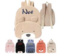XIAOMA Sac Personnalisable Enfant,Sac a Dos Garçon Fille avec Nom Brodé,Sac à Dos BéBé avec Prenom,Velours Côtelé Large Bandoulière Cartable pour Ecole,Maternelle,Crèche(Khaki A)
