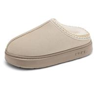 XIAOMAIDAM Pantoufles en daim pour femme - Chaussures à plateforme d'intérieur et d'extérieur avec doublure pelucheuse et semelle rigide, Beige, 7-8 US