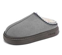 XIAOMAIDAM Pantoufles en daim pour femme - Chaussures à plateforme d'intérieur et d'extérieur avec doublure pelucheuse et semelle rigide, Gris, 7-8 US