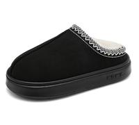 XIAOMAIDAM Pantoufles en daim pour femme - Chaussures à plateforme d'intérieur et d'extérieur avec doublure pelucheuse et semelle rigide, noir, 7-8 US