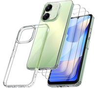 Xiaomi 13c Case, Poco C65 Case, With 3 Armor Tempered Glass Films, Never Yellowing Military Standard, Shock Resistant And Scratch Resistant Protective Case Transparent