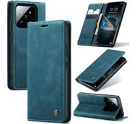 Xiaomi 14 Pro 5g Premium Leather Flip Case Cover With Card Slot And Stand Function - Blue-Green