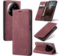 Xiaomi 14 Ultra 5g Premium Leather Flip Case Cover With Card Slot And Stand Function - Burgundy