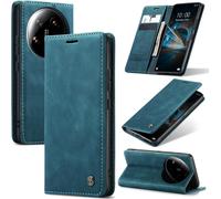 Xiaomi 14 Ultra 5g Premium Leather Flip Case Cover With Card Slot And Stand Function For Xiaomi 14 Ultra 5g - Blue-Green