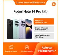 Xiaomi France | Redmi Note 14 Pro 5G, IP68 pour la poussière et l'eau, Charge 45W avec batterie 5 110 mAh, MediaTek Dimensity 7300-Ultra Violet