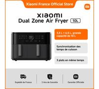 Xiaomi France | Xiaomi Dual Zone Air Fryer 10L Noir, Grande capacité de 10 L, 3 plats en même temps, Synchronisation des temps de cuisson
