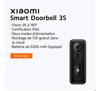 XIAOMI Mi Smart Doorbell 3S Noir, Sonnette connectée avec caméra intégrée, 4 Lampes infras Rouges intégrées de 940mn