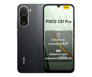 XIAOMI POCO C81 Pro Smartphone 4+128 Go Batterie 6000mAh - Noir | Écran immersif 6,9" 120Hz, double caméra IA 13 Mpx, 1 an de garantie supplémentaire, chargeur non inclus