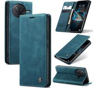 Xiaomi Poco F7 Pro 5g Premium Leather Flip Case Cover With Card Slot And Stand Function - Blue-Green
