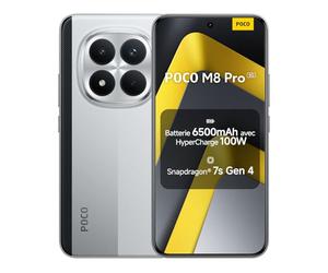 Xiaomi POCO M8 Pro, Smartphone 12+512 Go, Écran AMOLED CrystalRes 1,5K de 6,83", Snapdragon® 7s Gen 4, 50 Mpx Light Fusion 800 avec stabilisateur, Argent, Garantie 2 Ans, Chargeur Non Inclus