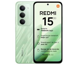 XIAOMI Redmi 15 5G, Smartphone 8+256 Go, écran FHD+ DotDisplay 144 Hz de 6,9", Processus 6 nm Octa-Core, Appareil Photo Principal 50 MP, Batterie 7 000mAh, Vert, Chargeur Non Inclus