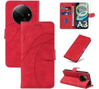 Xiaomi Redmi A3 Case With 1 Piece Tempered Glass Screen Protector,Pu Leather Flip Cover Stand And Wallet Function (Red)