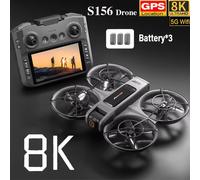 Xiaomi S156 Drone 8K HD double caméra 3 batterie 5G WiFi FPV moteurs sans brosse débit optique évitement de vol stationnaire GPS Drone à quatre axes Black Dual 8K-1B