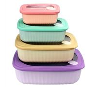 XIAOMIANYANG Lot de 4 Récipient Boîtes Alimentaire en Plastique Rectangulaire Boites Hermetiques Alimentaires sans BPA Boîtes de Conservation pour Micro-Ondes, Lave-Vaisselle et Congélateur