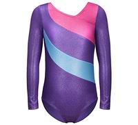 XiaoMoSha Enfant Fille Justaucorps Gymnastique Couleur Dégradé Justaucorps Sans Manches/Manches Longues Leotard Danse Ballet Gym Tenue, Violet, 5-6 Ans
