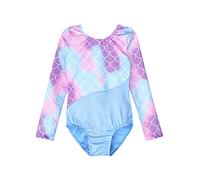 XiaoMoSha Enfant Fille Justaucorps Gymnastique Couleur Dégradé Justaucorps Sans Manches/Manches Longues Leotard Danse Ballet Gym Tenue, Sirène violette, 2-3 Ans