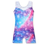 XiaoMoSha Fille Justaucorps Gymnastique, Enfants Fille Couleur Dégradée Multicolore sans Manches Justaucorps de Danse Classique Gymnastique, Strass, 5-6 Ans