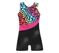 XiaoMoSha Fille Justaucorps Gymnastique, Sans Manches Rubans Colorés et Ornements scintillants Enfants Fille Justaucorps de Danse Classique Gymnastique, Arc-en-ciel, 7-8 Ans
