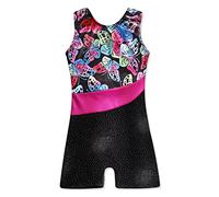 XiaoMoSha Fille Justaucorps Gymnastique, Sans Manches Rubans Colorés et Ornements scintillants Enfants Fille Justaucorps de Danse Classique Gymnastique, Papillon, 11-12 Ans