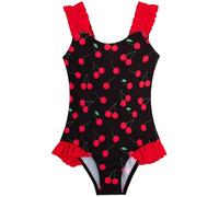 XiaoMoSha Maillot de bain pour filles avec bretelles volantées, mignon, extensible, maillot de bain à séchage rapide, pour enfants de 3 à 10 ans, Rouge cerise, 5-6 ans