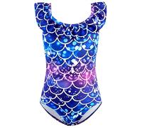XiaoMoSha Maillot de bain une pièce pour fille avec bretelles réglables - Respirant - Séchage rapide - Pour enfants de 3 à 10 ans, Sirène bleue., 5-6 ans