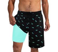 XiaoMoSha Short de bain pour homme avec doublure de compression 2 en 1 pour surf, plage, S à 2XL, séchage rapide, Noir , L