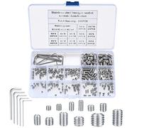 Xiaomoyu 240 pcs Assortiment de Vis Sans Tête, à Tête Hex Creux avec Clé, Hexagonale en Acier Inoxydable, Écrous Noyaux Tasse pour Poignées Porte, Robinet - M3/M4/M5/M6/M8 A-Silver.