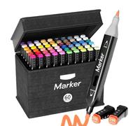 xiaopang 1ste 40/60/80 Colors Dual Art Markers, Alcohol Based Ink With Case Set For Artist Adults Coloring Sketching Drawing(60 colors)