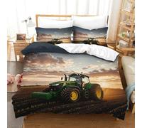 XiaopangXY FT Tracteur Motif Housse De Couette Imprimé Johndeer Parure De Lit Microfibre avec Fermeture Éclai Linge De Lit avec Taies d'oreiller Doux Et Souple Comfort Set Double（200x200cm）
