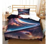 XiaopangXY Personnalité Cosmic Planets Linge De Lit, Doux Et Souple Univers Housse De Couette Respirant Literie Lavable Bed Cover, Résistant À l'usure Parure De Lit Single（135x200cm）