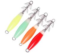XIAOQENAN 4pcs Jigs De Calmar Incorporés Set Seigle Manche De Pêche À La Gigarine BAITS Bags SALATER Squid