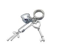 XIAOQENAN Anneaux en métal tendance en forme de cœur avec nœud papillon - Ornement unique - Texture en alliage - Parfait pour un sac ou un couple, Type C, taille unique