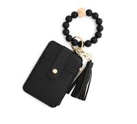 XIAOQENAN Anneaux en silicone étanches avec porte-monnaie miniature en cuir attaché, accessoire pour un usage quotidien pratique et élégant porte-clés portefeuille en cuir, Noir , taille unique
