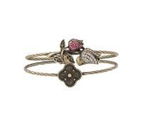 XIAOQENAN Bracelet romantique en laiton floral avec accents de pierre multicolores, bijou réglable d'inspiration antique pour un style élégant