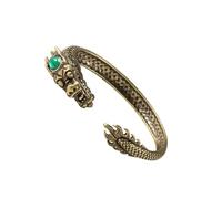 XIAOQENAN Bracelet vintage dragon en cuivre fait main avec pierres précieuses pour femme, bijoux d'inspiration chinoise antique, cadeau pour usage quotidien, bijou dragon à double extrémité, manchette