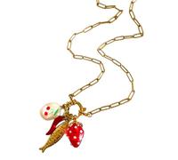 XIAOQENAN Collier avec pendentif en forme de poisson et de fraise, perles de verre en céramique, chaîne délicate, pendentif poisson et fruits