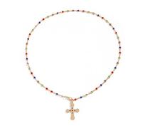 XIAOQENAN Collier de clavicule robuste avec un délicat pendentif croix et oxyde de zirconium coloré pour les fêtes et les mariages Collier élégant pour femme, taille unique, Comme décrit, Comme décrit