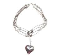 XIAOQENAN Collier tendance en alliage avec pendentif en forme de cœur et épingle - Convient aux créateurs de tendance qui cherchent à améliorer leur style - Collier tendance pour femme