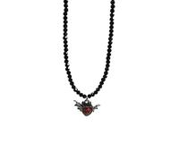 XIAOQENAN Collier tendance en perles de cristal noir - Accessoire mettant en valeur des motifs de cœur et de papillon pour les amateurs de mode, taille unique, Comme décrit, Comme décrit.