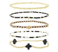 XIAOQENAN Crucifix de perles élégant pour un usage quotidien fait à la main avec perles géométriques en cuivre pour femme cadeau d'affaires, taille unique, Comme décrit