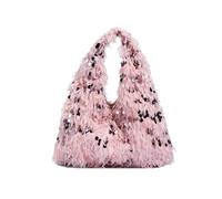 XIAOQENAN Élégant sac à main scintillant avec sangle détachable - Petit sac à main carré doux - Bordure pelucheuse - Pratique - En polyester - Pour une utilisation quotidienne, D, One Size