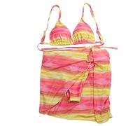 XIAOQENAN Ensemble de maillot de bain 3 pièces pour femme avec imprimé léopard tie-dye pour triangle brésilien avec paréo court, jupe de plage, maillot de bain, casquettes de baseball, chapeau de