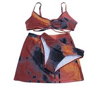 XIAOQENAN Ensemble de maillot de bain 3 pièces pour femme avec imprimé léopard tie-dye pour triangle brésilien avec paréo court, jupe de plage, maillot de bain, casquettes de baseball, chapeau de
