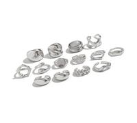 XIAOQENAN Lot de 12 bagues asymétriques décorées de perles artistiques en alliage bicolore, accessoires légers et creux, mélange et perles irrégulières assorties, taille unique, Comme décrit, Comme