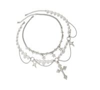 XIAOQENAN Lot de 2 colliers élégants en forme de croix et de perles avec pendentif en forme de croix pour ajouter du charme à vos styles de bijoux de cou