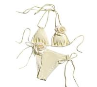 XIAOQENAN Maillot de bain deux pièces triangle pour femme - Haut dos nu et slip - Fleur 3D