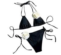 XIAOQENAN Maillot de bain deux pièces triangle pour femme - Haut dos nu et slip - Fleur 3D